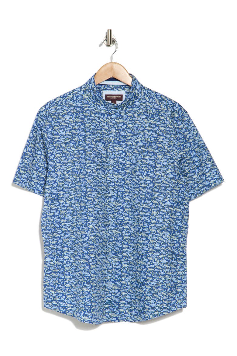 Short Sleeve Cotton Button-Down Shirt, Alternate, color, NAVY