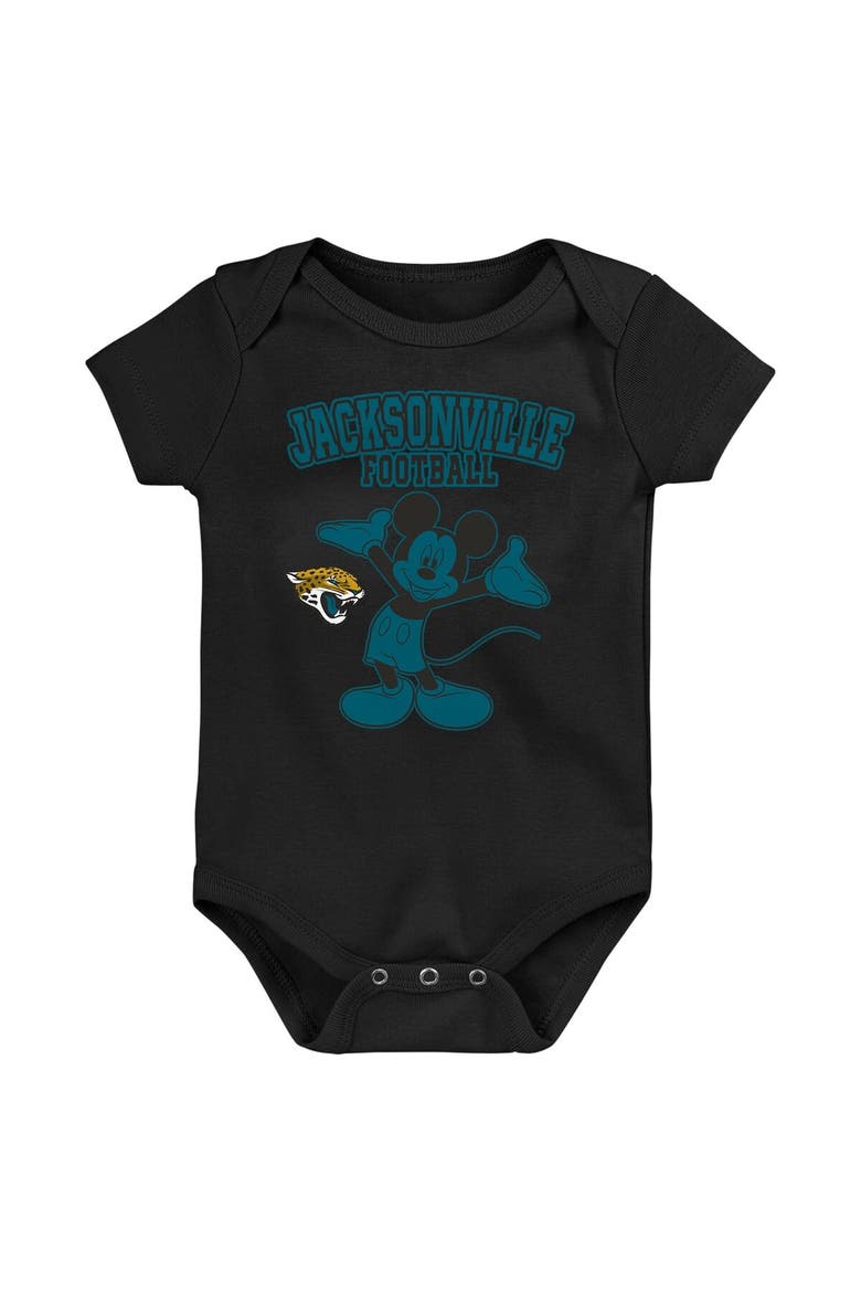 Newborn & Infant Teal/Black/Gray Jacksonville Jaguars Three-Piece Disney Game Time Bodysuit Set, Alternate, color, Teal