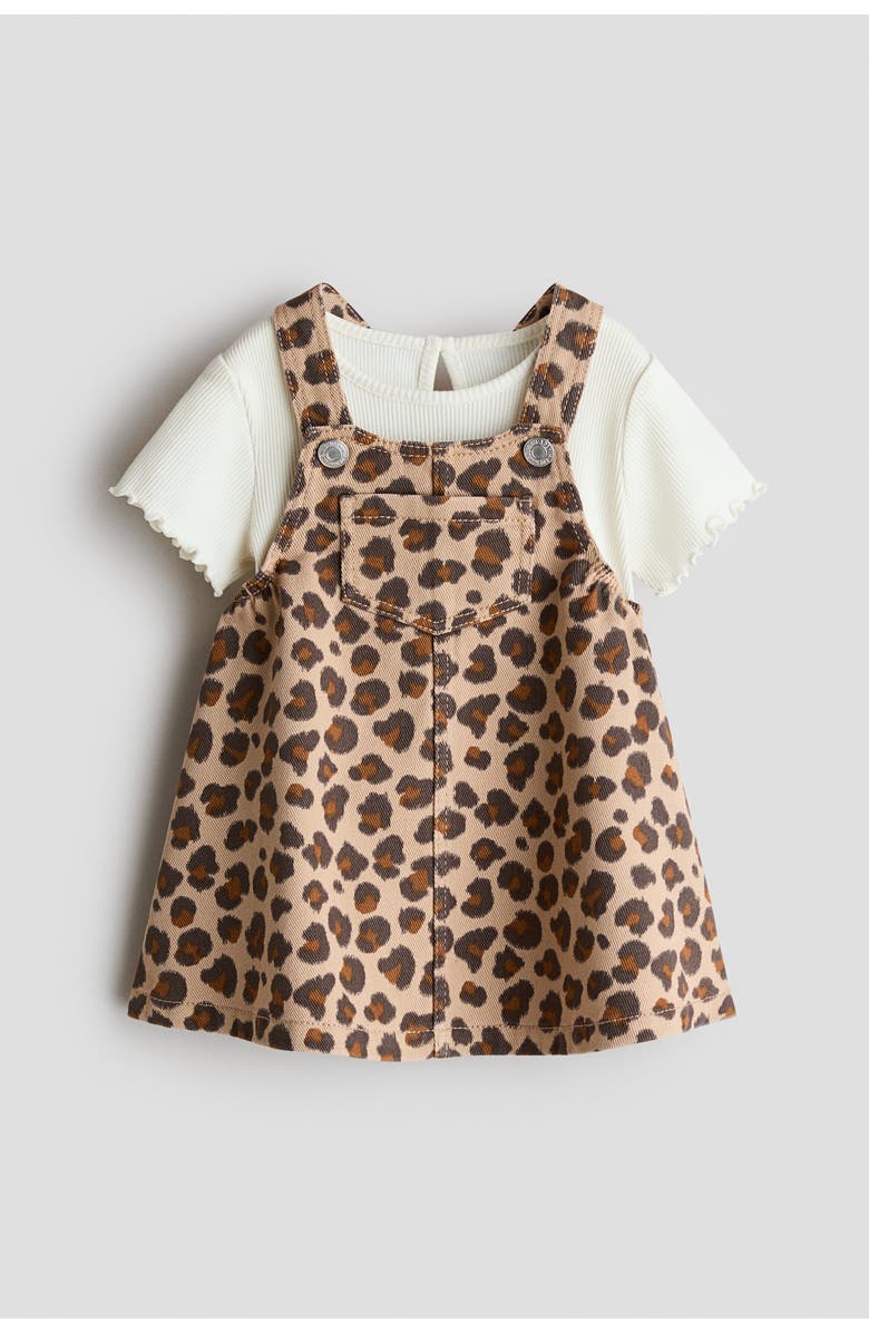 H&M 2-piece overall dress and top set, Main, color, Beige/Leopard Print