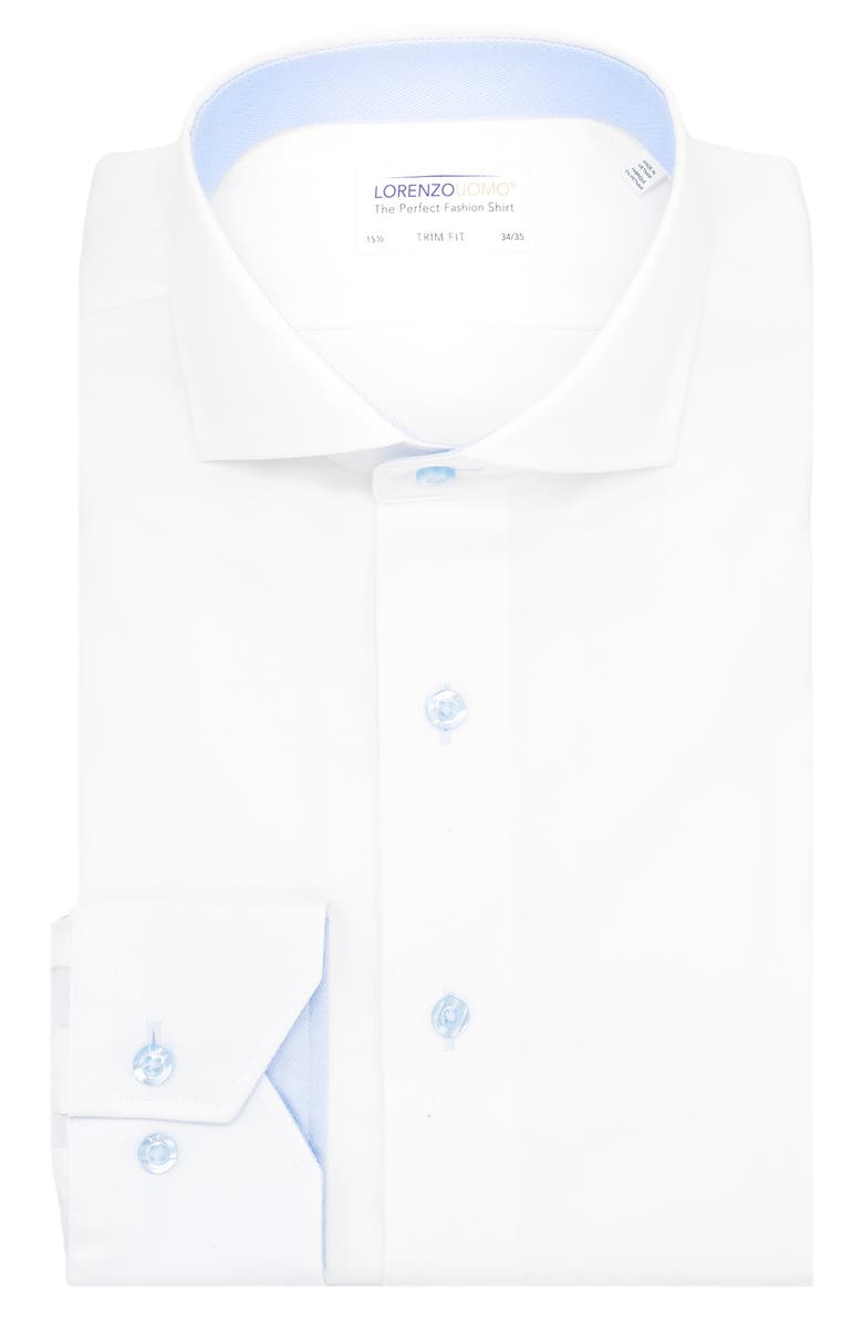 Lorenzo Uomo Trim Fit Herringbone Cotton Dress Shirt, Main, color, White