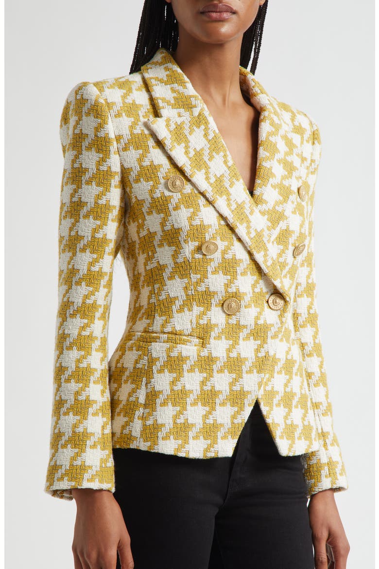 Marie Houndstooth Tweed Double Breasted Blazer, Alternate, color, CEYLON YELLOW HOUNDSTOOTH