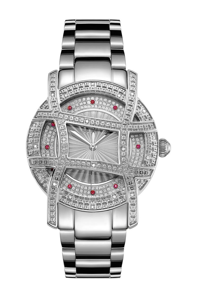 Olympia 10 Year Anniversary Diamond Bracelet Watch, 38mm - 0.20 ctw, Main, color, SILVER