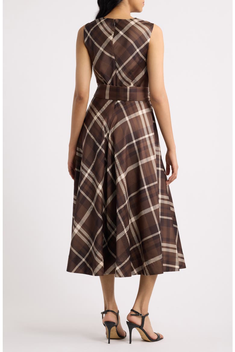Drape Neck Sleeveless Midi Dress, Alternate, color, ESPRESSO PLAID