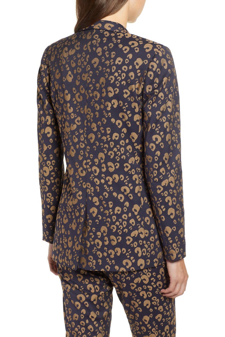 Stretch Jacquard Tailored Blazer, Alternate, color, NAVY W/ GOLD LEOPARD PRINT