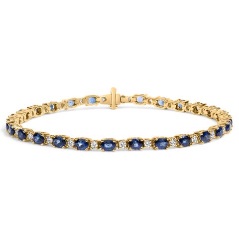 18K Gold 3/4 Ct Diamond & 5 1/3 Ct Sapphire Link Bracelet