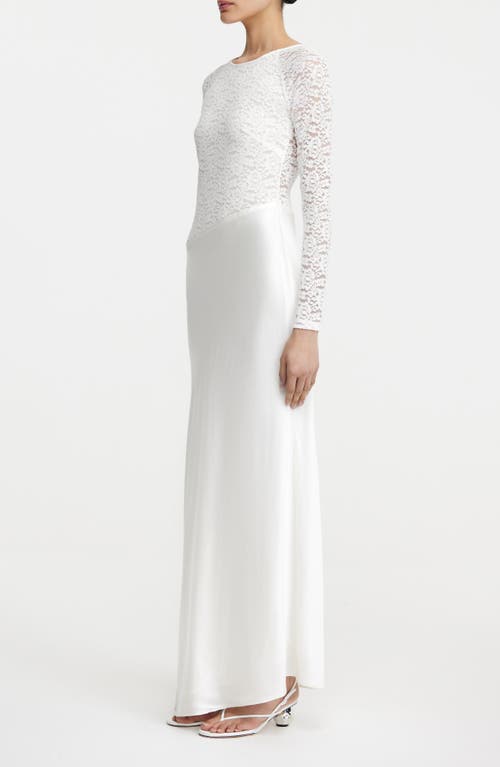 Significant Other Sofiya Long Sleeve Stretch Lace & Satin Gown In Bone