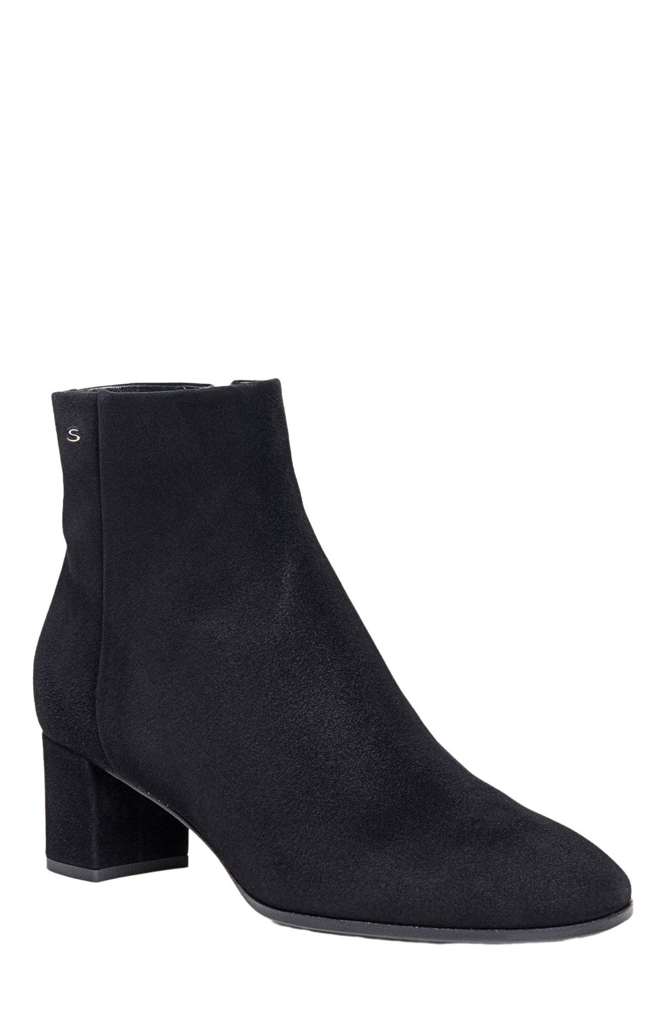 Santoni Women's suede mid-heel ankle boot, Main, color, Black