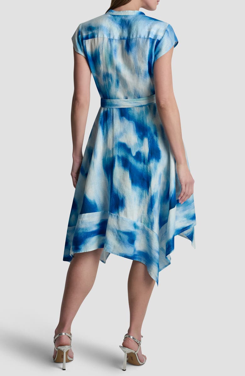 DKNY Abstract Print Asymmetric Hem Linen Dress, Alternate, color, Misted Surf