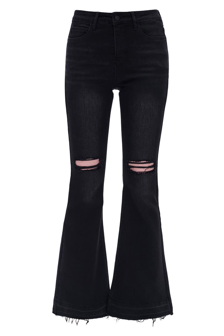 Lauren Ripped High Waist Raw Hem Flare Jeans, Alternate, color, BLACK