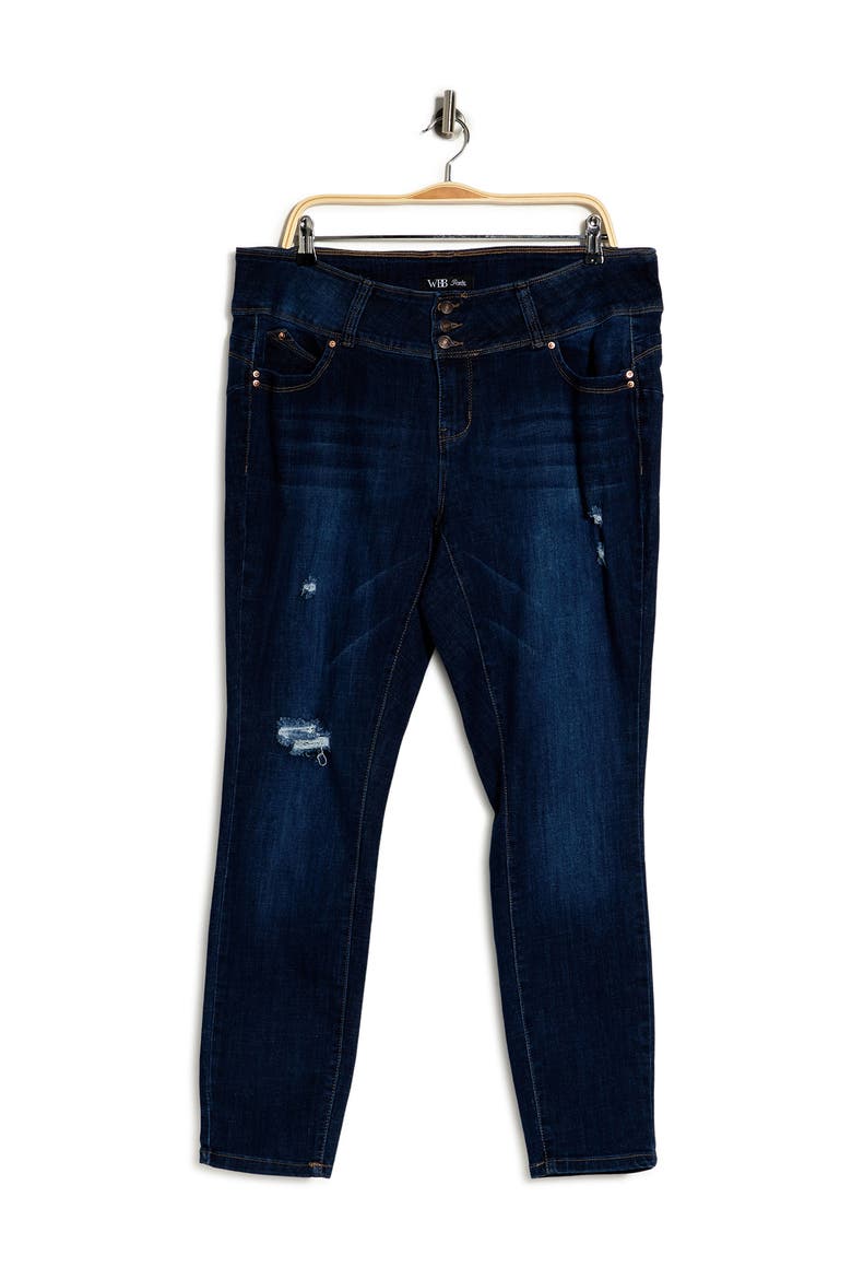 3-Button Crosshatch Skinny Jeans, Alternate, color, RIPS WHISKERS S2115