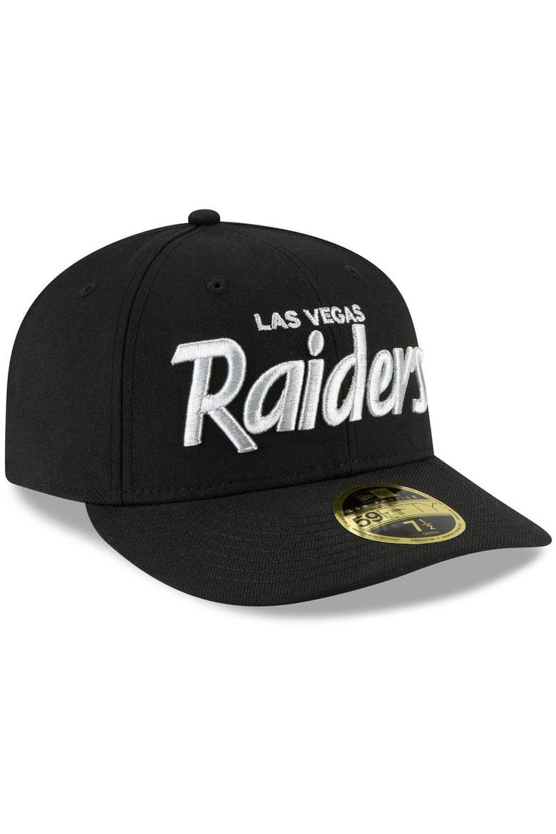 Men's New Era Black Las Vegas Raiders Omaha Script Low Profile 59FIFTY Fitted Hat, Alternate, color, BLACK