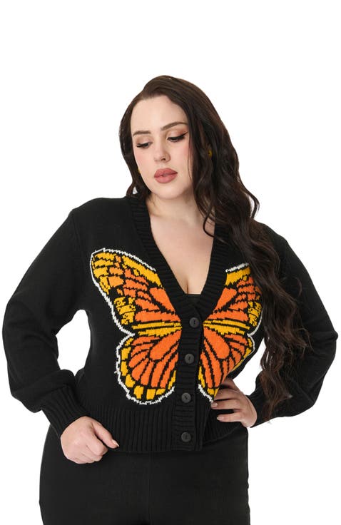 Plus Size 1960s Butterfly Cardigan