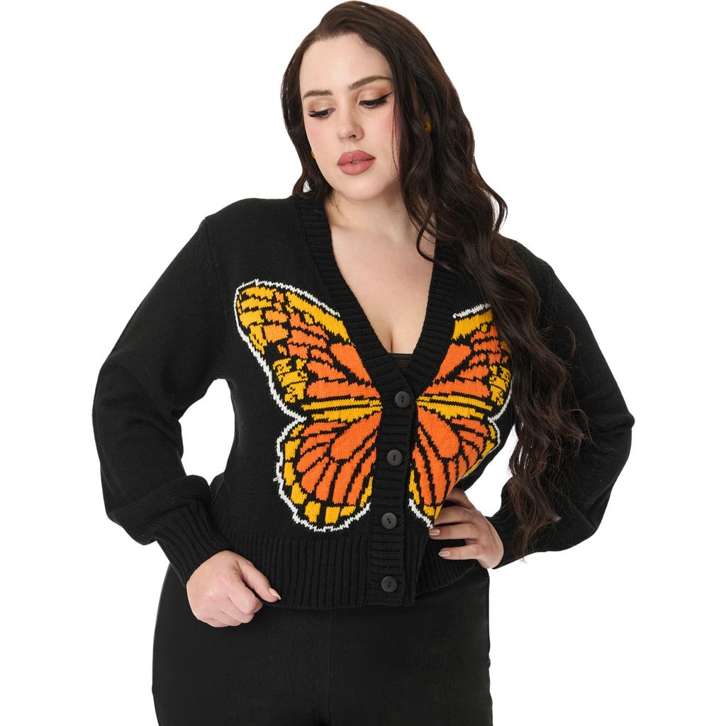 Smak Parlour Plus Size 1960s Butterfly Cardigan In Black Butterfly