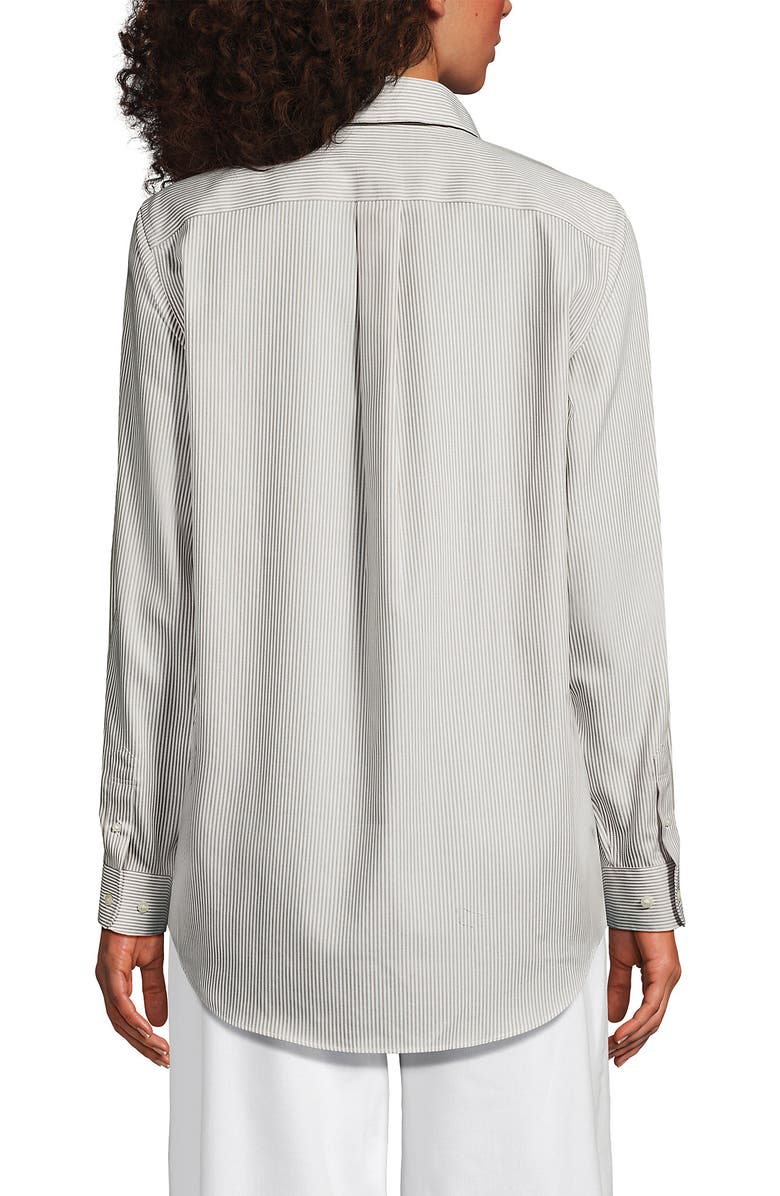 Lands' End No Iron Pinpoint Mens Fit Shirt, Alternate, color, Khaki Narrow Stripes