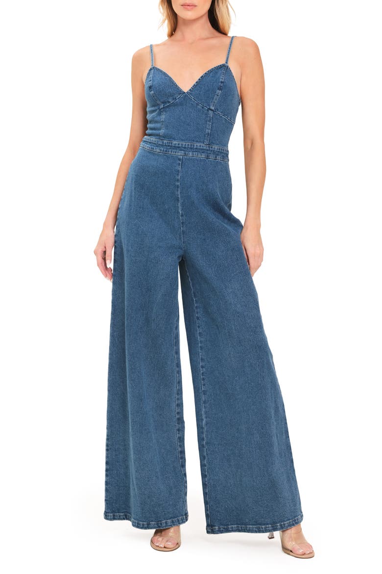 Denim Wide Leg Jumpsuit, Main, color, MEDIUM INDIGO