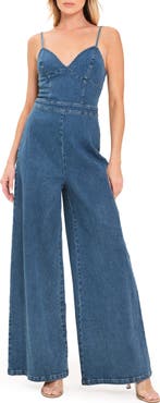 FLYING TOMATO Denim Wide Leg Jumpsuit