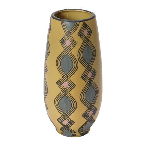 Hand Painted Stoneware Vase with Pattern, Lavender and Sand
