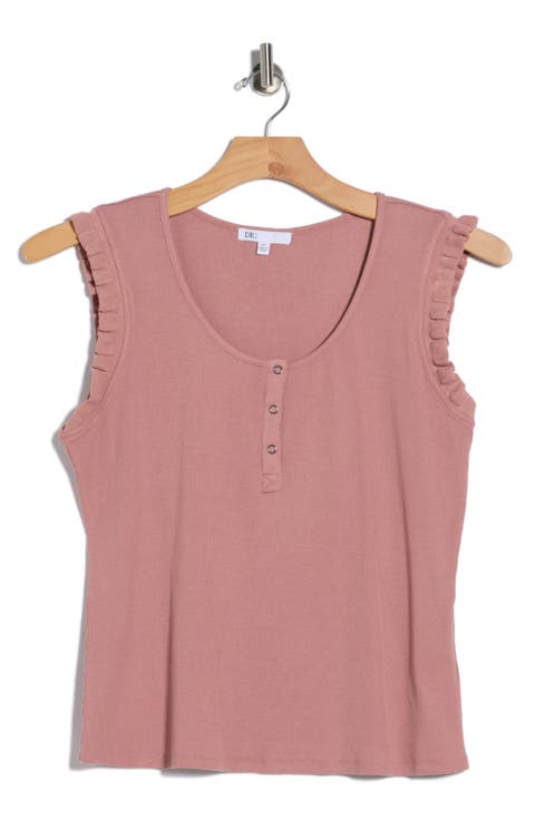 Scoop Neck Rib Knit Henley