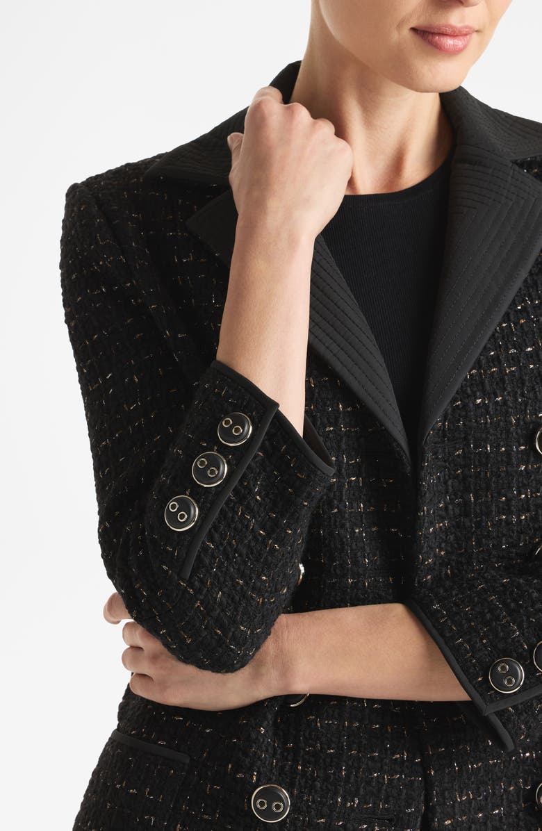 St. John Collection Double Breasted Three Quarter Sleeve Tweed Jacket, Alternate, color, 