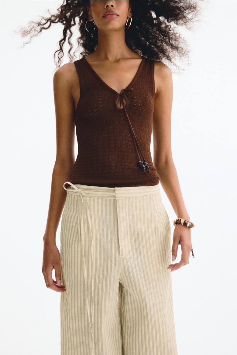 Tie-detail Trousers, Alternate, color, Light yellow/striped