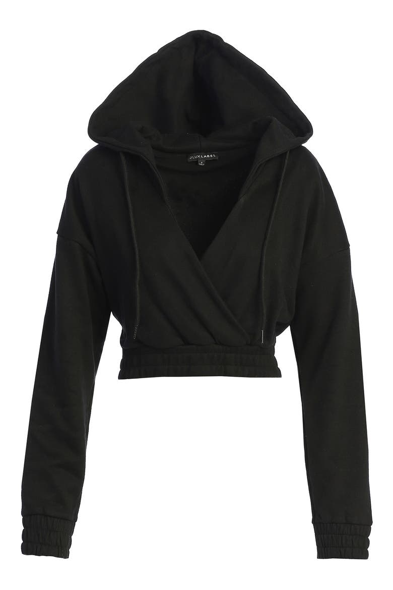 Crop Fleece Hoodie, Alternate, color, BLACK