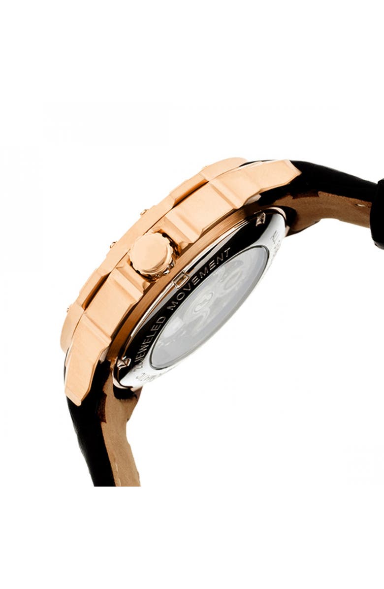 Heritor Automatic Conrad Skeleton Leather-Band Watch, Alternate, color, Rose Gold/Black