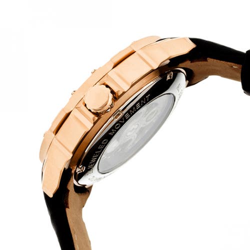 Heritor Automatic Conrad Skeleton Leather-band Watch In Rose Gold/black