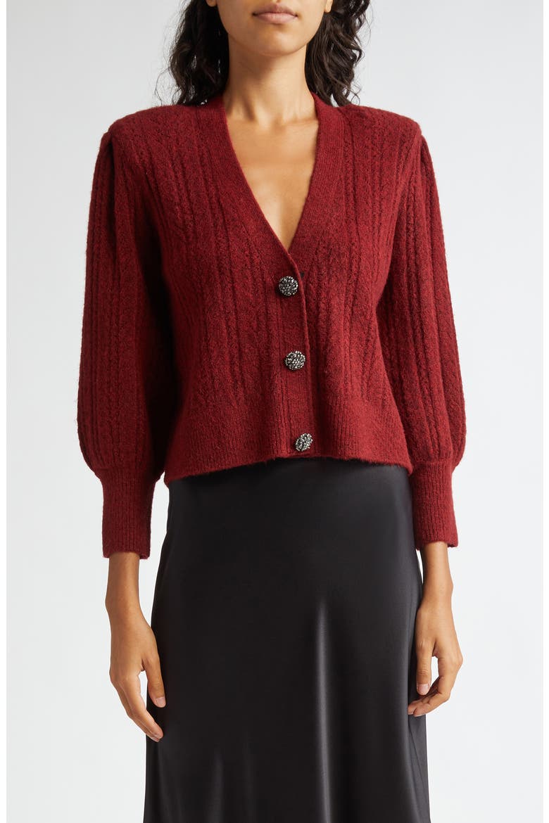 Talullah Jeweled Button Cardigan, Main, color, SYRAH