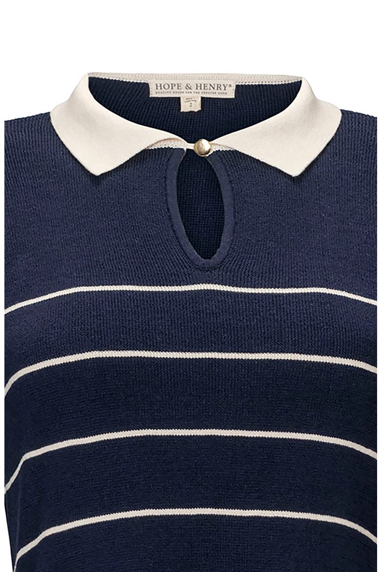 Organic Long Sleeve Collared Sweater Dress, Alternate, color, Navy Breton Stripe