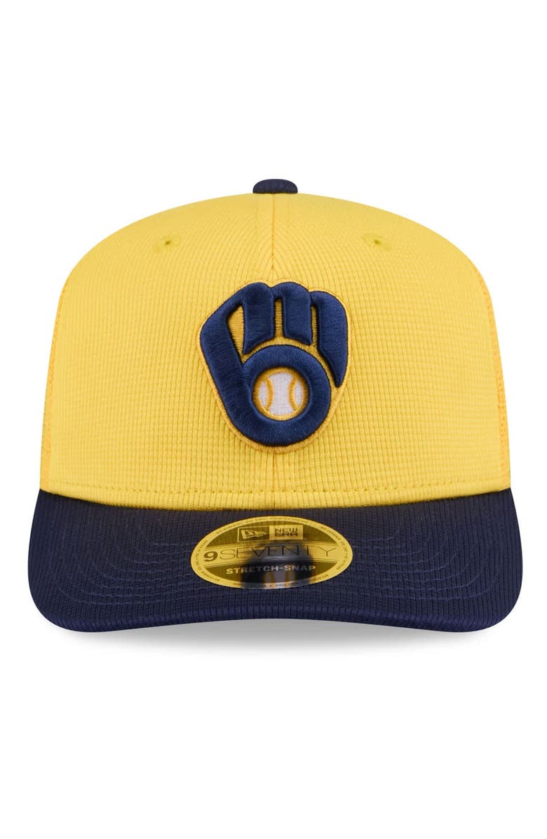 New Era Men's New Era  Gold/Navy Milwaukee Brewers 2025 Spring Training 9SEVENTY Stretch-Snap Trucker Hat, Alternate, color, 