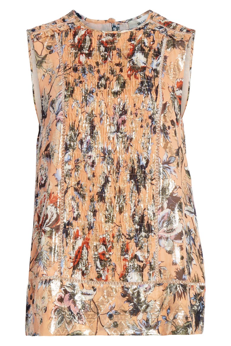 Lottie Metallic Detail Sleeveless Silk Blend Blouse, Alternate, color, PORCELAIN FLOWERS DUSTY CORAL