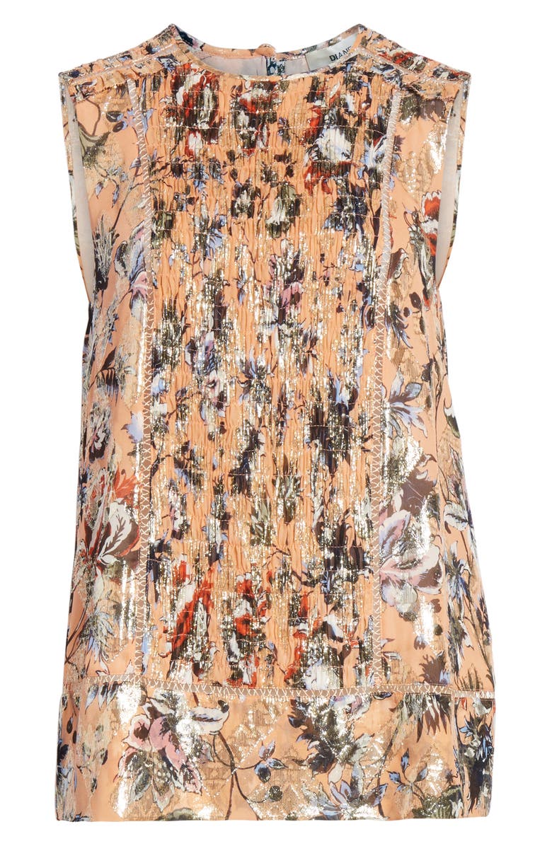 DVF Lottie Metallic Detail Sleeveless Silk Blend Blouse, Alternate, color, 