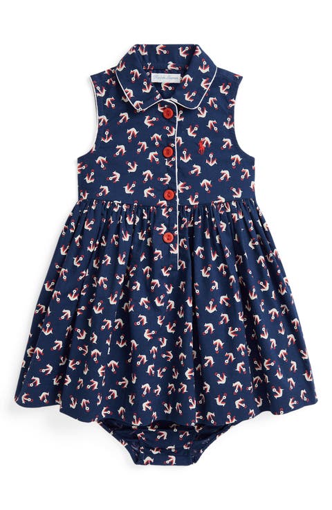Anchor Print Cotton Shirtdress & Bloomers (Baby)