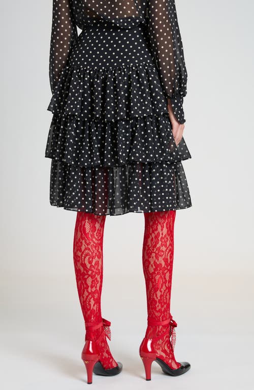 Valentino Garavani Polka Dot Tiered Silk Georgette Midi Skirt In Black