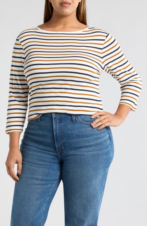 Boat Neck Long Sleeve Tee (Plus Size)