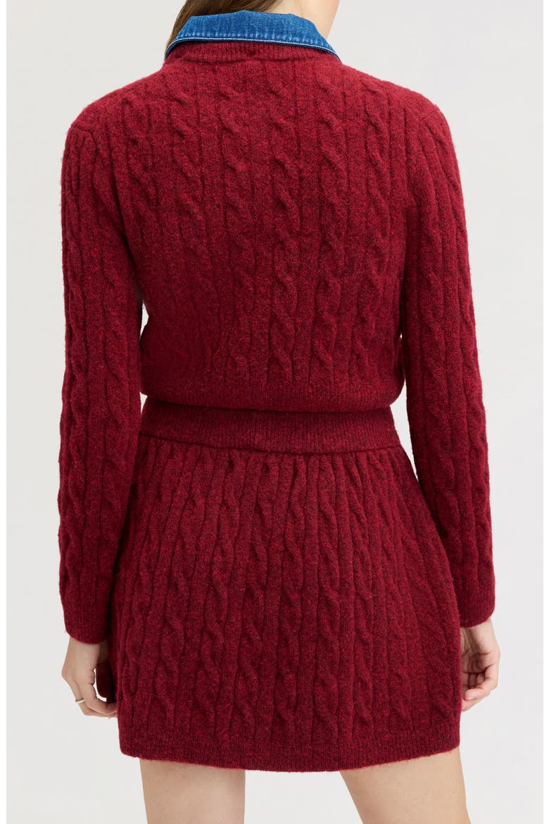 Removable Denim Collar Cardigan, Alternate, color, DARK CHERRY