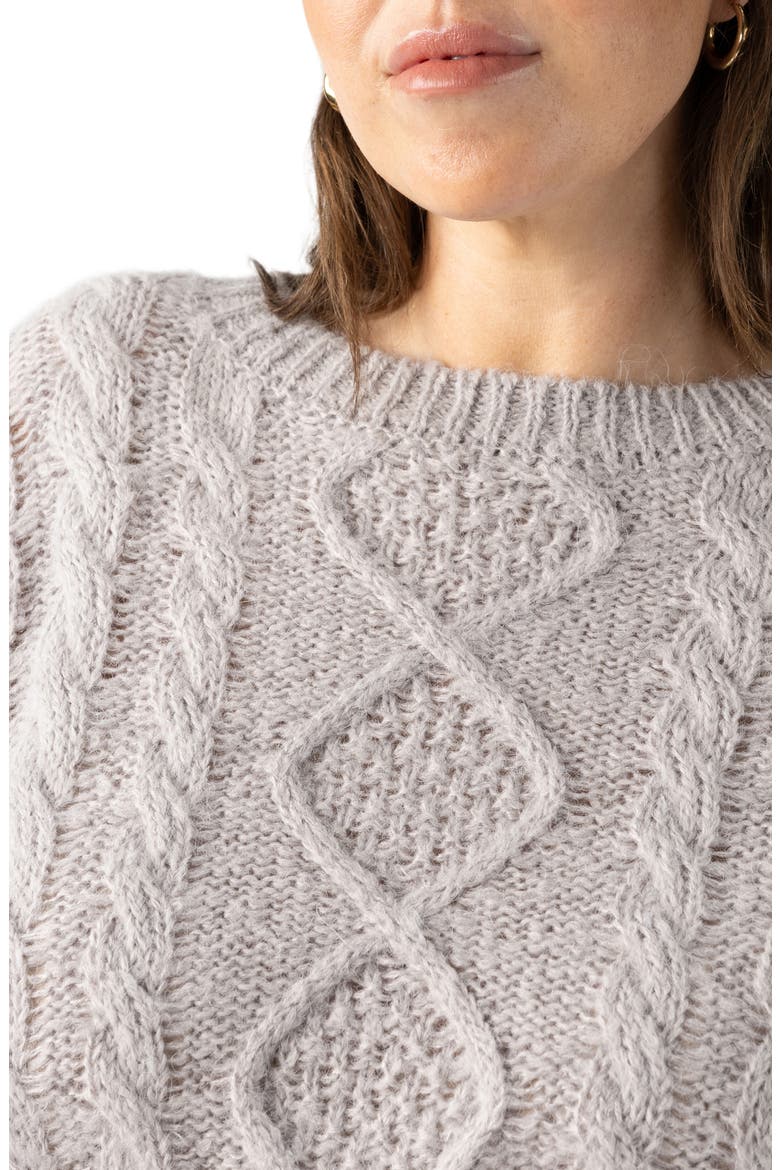 Crewneck Cable Sweater, Alternate, color, HEATHER ASPHALT