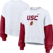 Nike Women's Nike White USC Trojans Color-Block Oversized Cropped Pullover Sweatshirt
