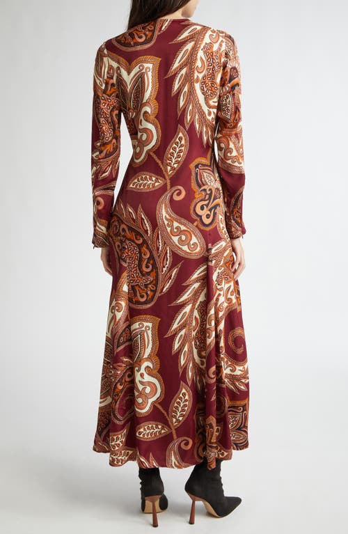 Farm Rio Paisley Long Sleeve Maxi Dress In Leopard Paisley Burg