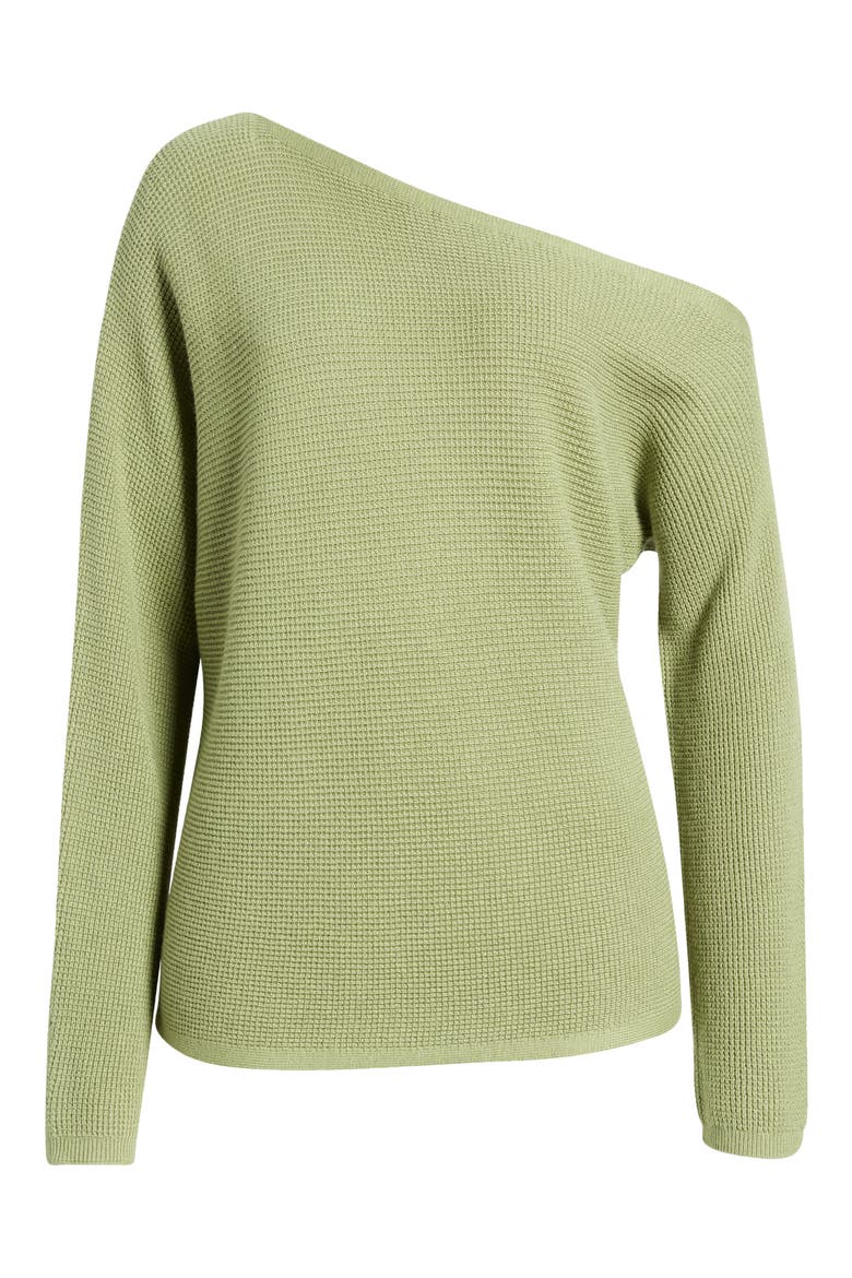 Thermal Knit One-Shoulder Sweater, Alternate, color, OLIVE ACORN