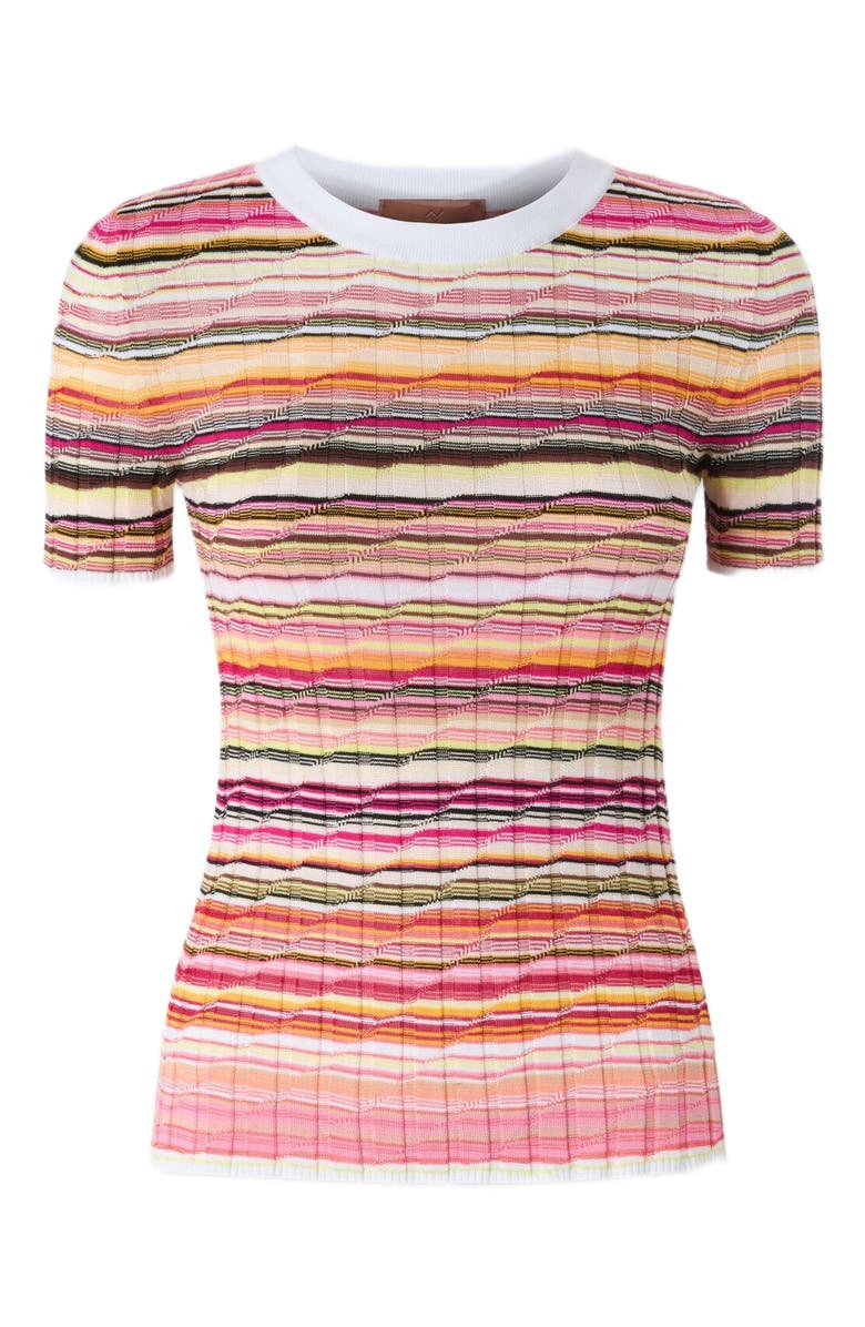 Missoni Striped Cotton And Viscose Ribbed Sweater With Three-quarter Sleeves, Alternate, color, Pink