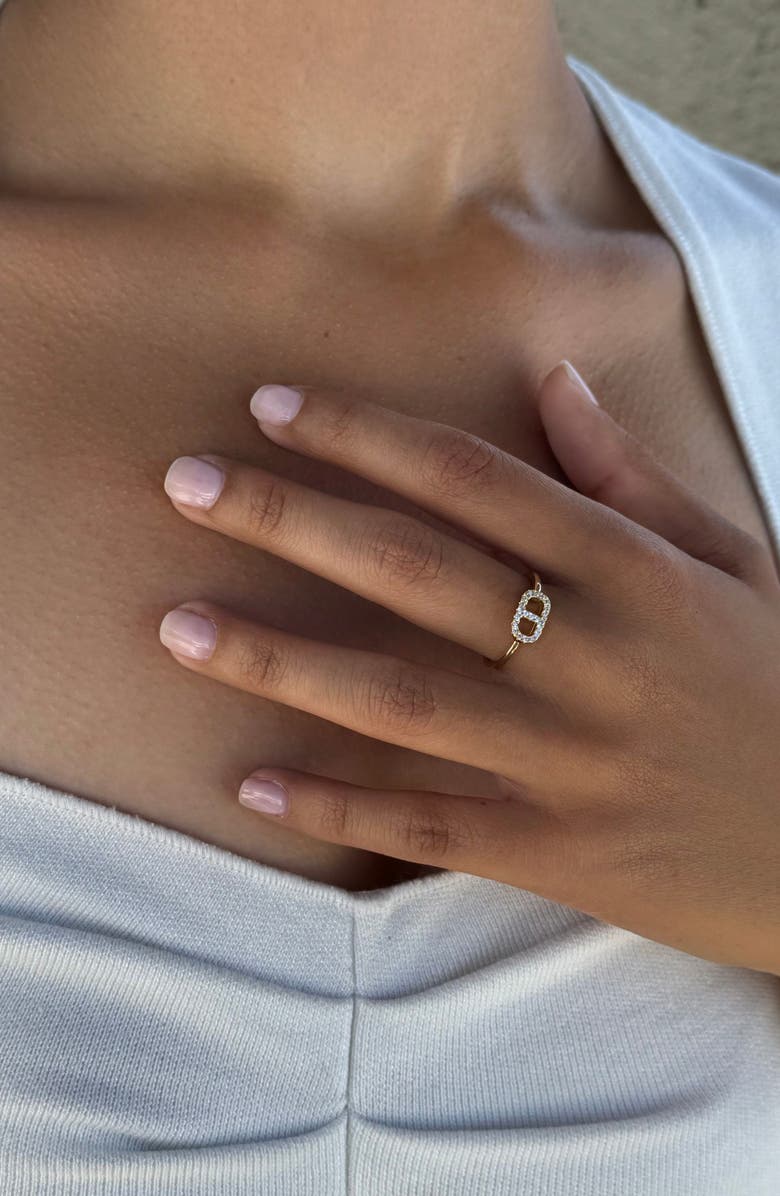 ADORNIA FINE Pavé 925 Sterling Silver CZ Mariner Link Ring, Alternate, color, Gold