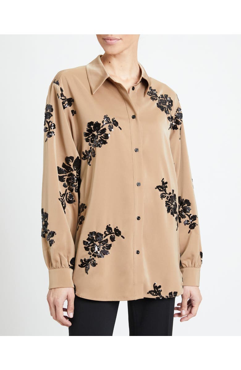 Santorelli Carmen Oversized Sequin Shirt, Alternate, color, Latte/Black