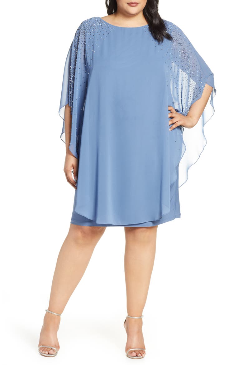 Xscape Beaded Chiffon Overlay Dress, Main, color, PERIWINKLE