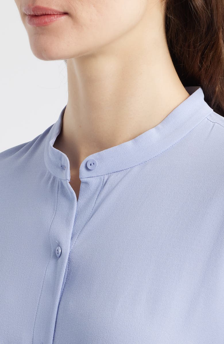Eileen Fisher Mandarin Collar Silk Button-Up Shirt, Alternate, color,