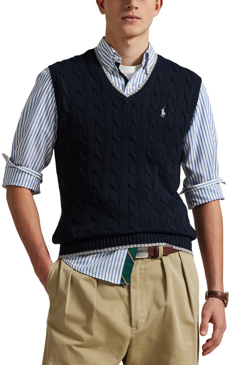 Polo Ralph Lauren Cable Stitch Cotton Sweater Vest, Main, color, 