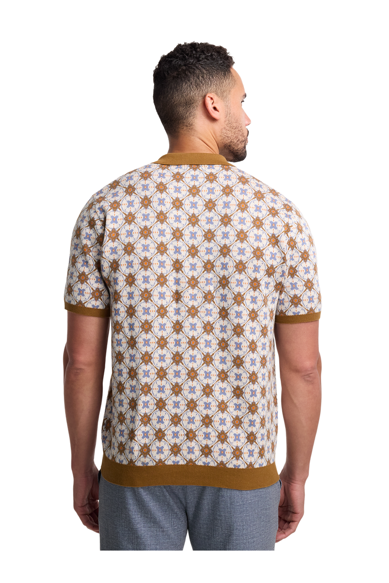 Cotton Button Front Polo, Alternate, color, Tan Multi