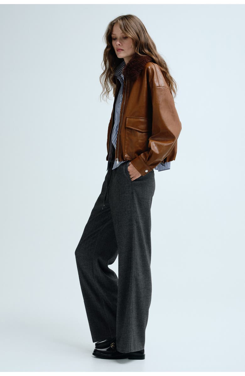 H&M Drawstring Trousers, Alternate, color, Dark Gray/Herringbone Pattern