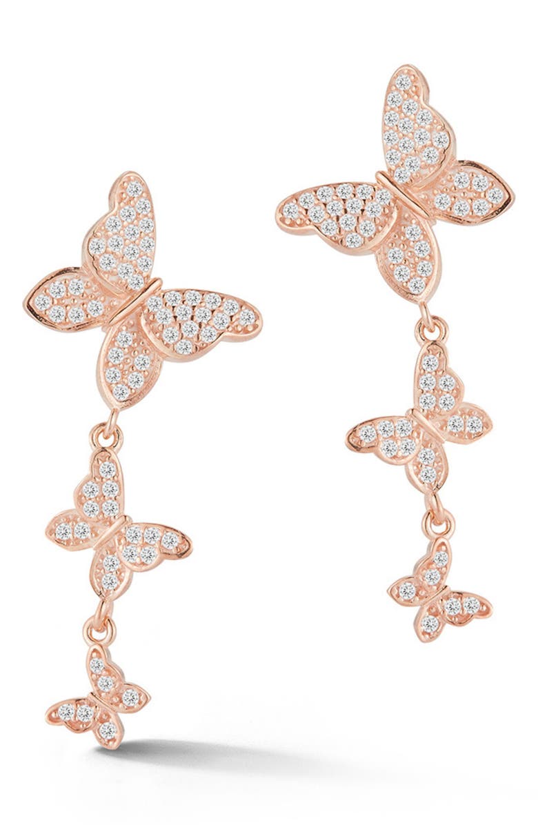 SPHERA MILANO Cubic Zirconia Butterfly Drop Earrings, Main, color, Rose Gold