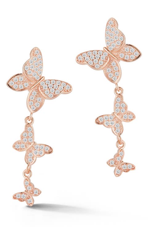Cubic Zirconia Butterfly Drop Earrings